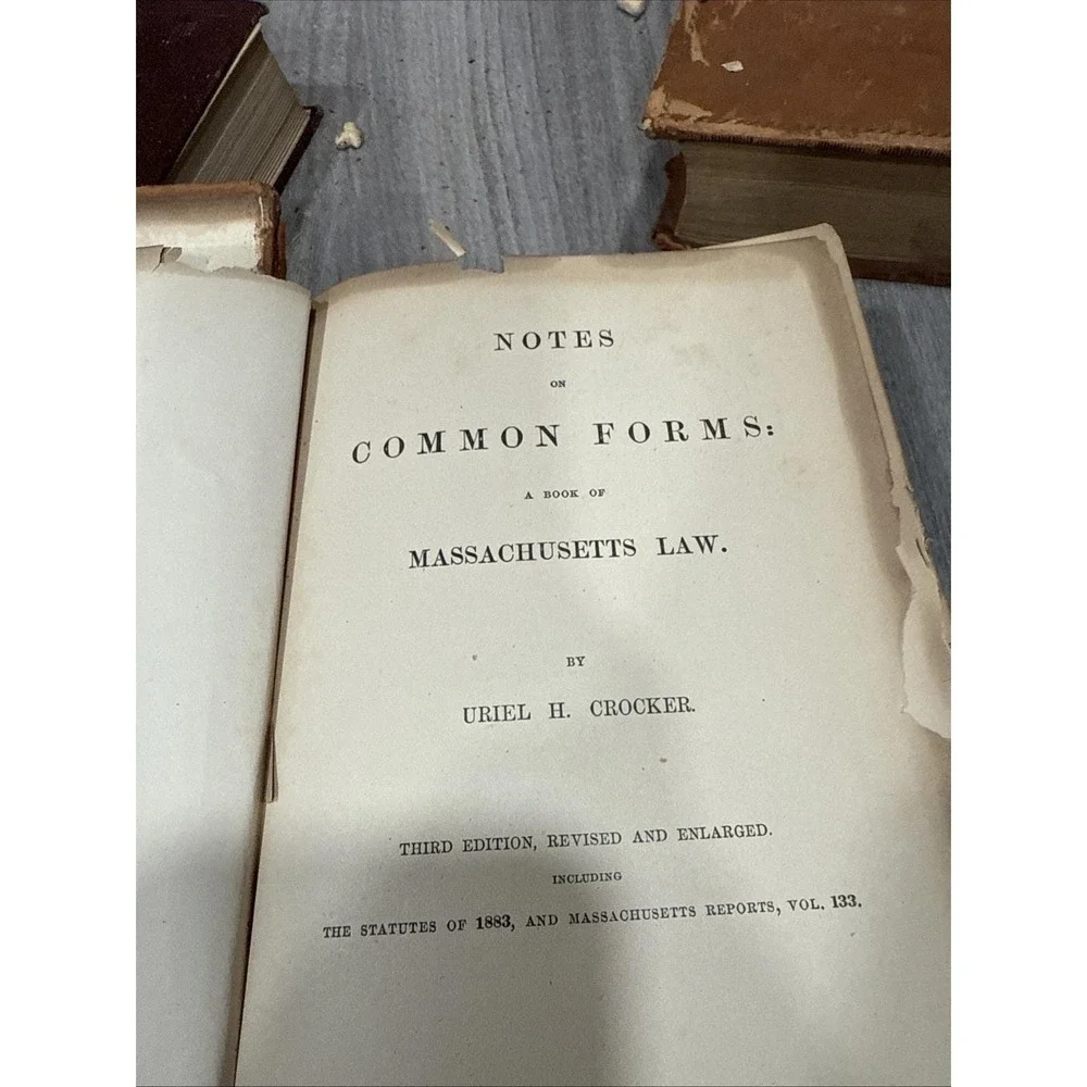 Rare Antique 1883 Law Book‎ Notes On Common Forms MA LAW Uriel H Crocker